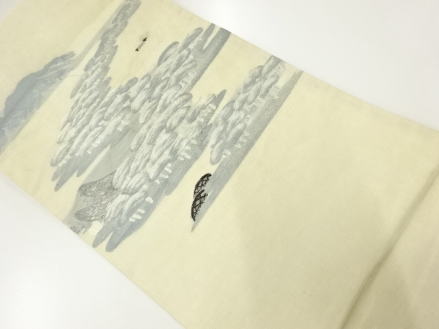 JAPANESE KIMONO / ANTIQUE SUMMER MARU OBI / SILK / WOVEN PINE